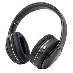Black wireless headphones isolated on transparent background