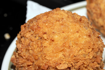 Crispy Scotch Egg Batter Fried Golden Close up with runny yolk