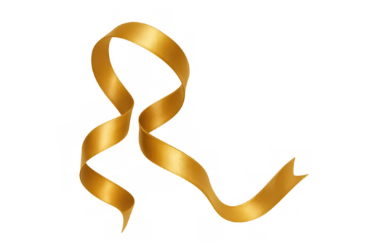 Luxurious golden ribbon gracefully twisting, creating a sense of elegance and celebration on a transparent background, perfect for festive designs