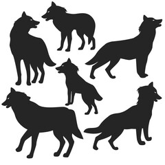 Black Wolf Silhouette and Pack Illustration – Dark Monochrome Wolf Art & Design
