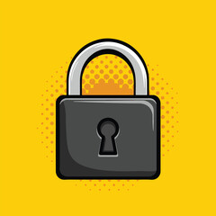 lock pop art icon with vibrant yellow halftone background