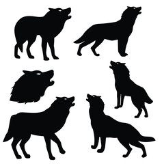 Black Wolf Silhouette and Pack Illustration – Dark Monochrome Wolf Art & Design
