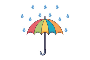 Pastel umbrella illustration with raindrops in flat vector style, cute weather scene for rainy season art, minimal cartoon design perfect for web, print, or educational graphics
