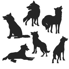 Wolf vector silhouettes collection