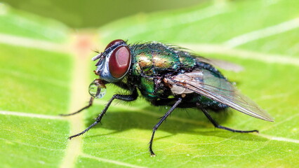 fly on green leaf