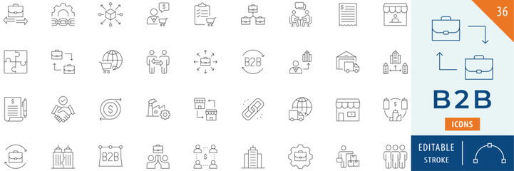 B2B icon collection set. Editable stroke.