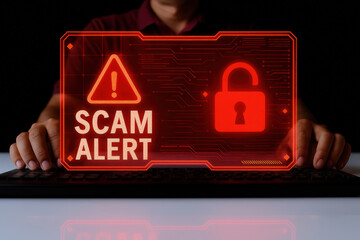 Cybersecurity Scam Alert Warning Message on Digital Interface