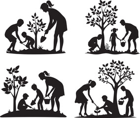 Tree Planting Activity Silhouettes . Environmental Awareness Pack