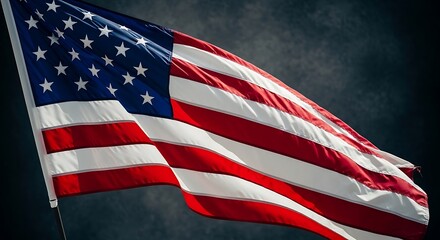 Waving Flag: Stars and Stripes Against a Dark, Ominous Sky.