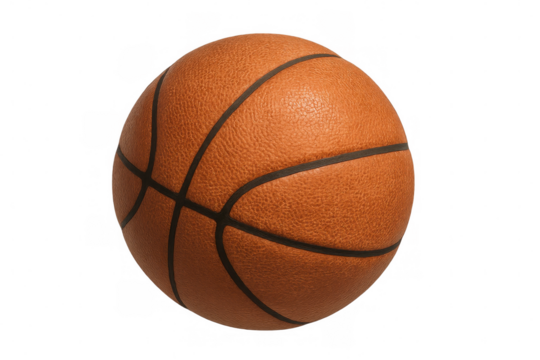 Classic orange basketball ball rotating on transparent background, perfect for sports-themed projects