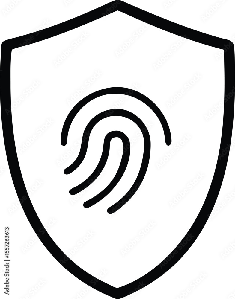 Poster fingerprint security shield: biometric authentication icon, digital identity protection symbol, secu