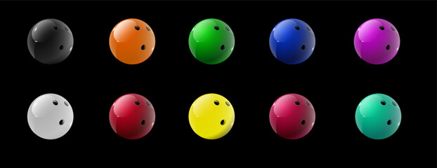 Red and multicolor Bowling Ball isolated on transparent background. Vector illustration.
