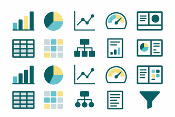 Data Visualization Icons – 20 Flat Vector Symbols for Analytics, Charts, and Infographics 