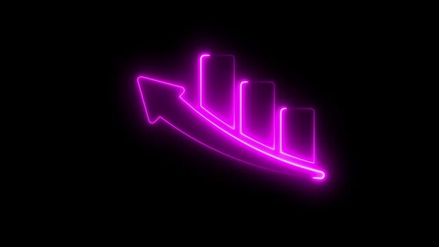 Neon glowing arrow up business graph icon animation, Abstract neon line business graph animation. Abstract business growth and start up business concept ,growth concept royal neon line moving