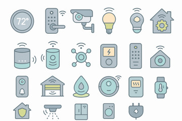 Smart Home Icons – 20 Flat Vector Symbols for IoT Devices, Automation, and Smart Living