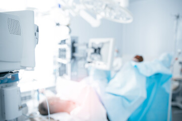 Surgical operation in hospital: medical team performing procedure