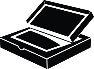 pizza box silhouette, open pizza container, delivery food icon