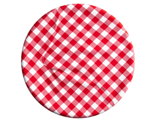  Round Red and White Checkered Tablecloth Top View, isolated on transparent background PNG
