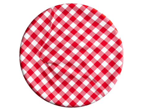  Round Red and White Checkered Tablecloth Top View, isolated on transparent background PNG