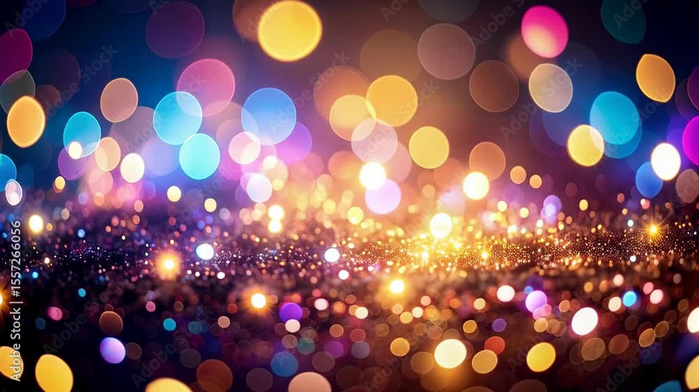 Poster festive bokeh background with sparkling light dots and vibrant colors in a cheerful and blurred abst