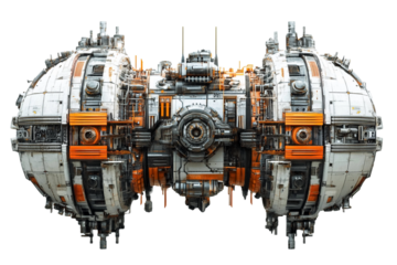 A round space station on a white background