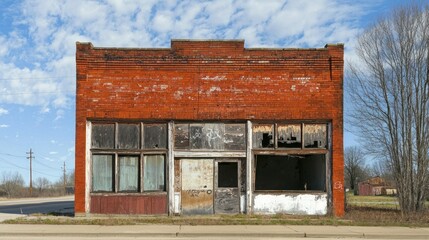 An abandoned building in a small town depicting urban decline and economic hardship Eager