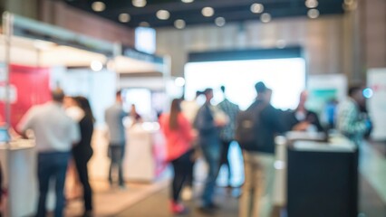 Soft Focus Trade Fair Expo with Diverse Interactions and Booth Displays