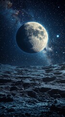 Abstract background with lunar landscape and starry sky. Suitable for science fiction and space themes.