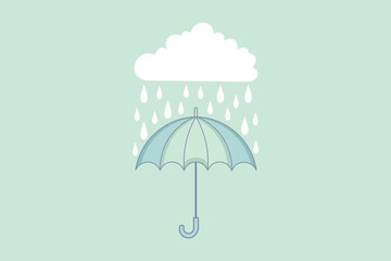 Whimsical umbrella under falling rain, vector cartoon flat design, pastel theme weather illustration for kids’ books, fabric patterns, and background use
