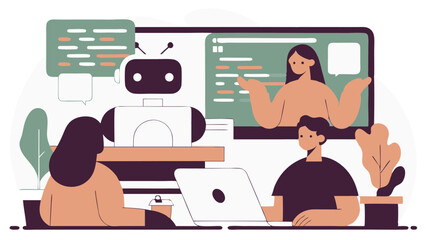 Fototapeta premium AI Robot Explaining Concepts in Adobe Illustrator Artwork Adobe Illustrator Artwork of an AI Robot Providing Explanations