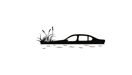 car in Swamp, black isolated silhouette