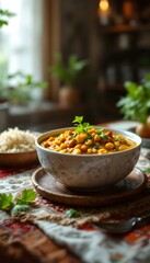 Bowl of Chickpea Curry with Rice