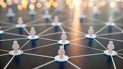 Abstract Customer Relationship Network with 3D People Icons and AI Bokeh