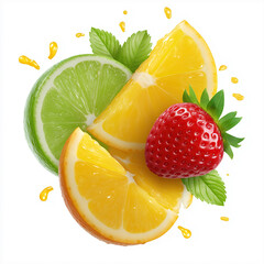 delicious fresh fruit with juice splashes, isolated on a white background