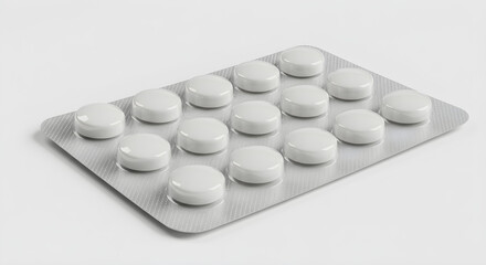 "High-resolution 3D render of a white medical pill blister pack on a clean background. Ideal for pharmaceutical presentations, medical blogs, and healthcare ads. ai