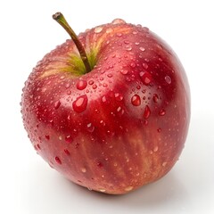 Fresh red apple with water droplets isolated on white background in a studio shot