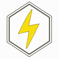 
A striking vector image featuring a bold yellow lightning bolt symbol centered within a white hexagon, all outlined in grey.