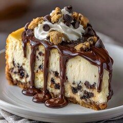 A slice of a cheese cake with chocolate 