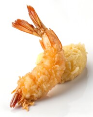 Crispy fried shrimp tempura isolated on white background in a studio shot