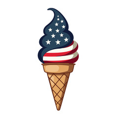American flag ice cream cone on white, with space for text