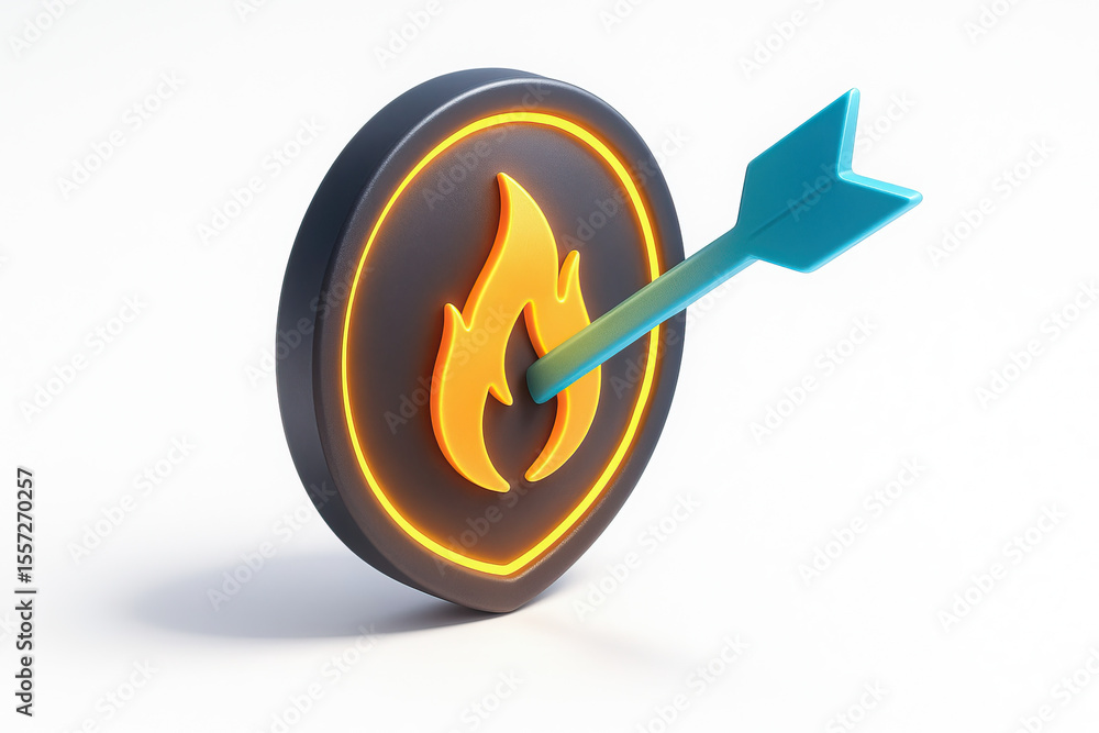 Aufkleber stylized shield with flame symbol and arrow piercing through it, representing strength and determina