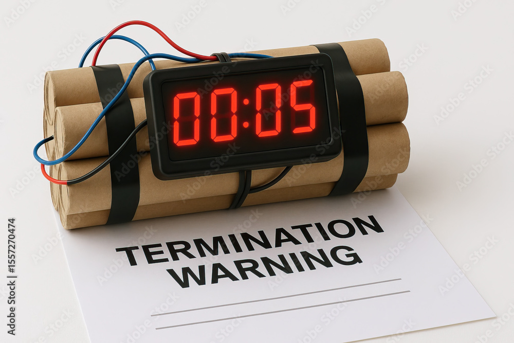 Aufkleber timer counts down to zero on detonator connected to wrapped explosives, placed on document labeled t