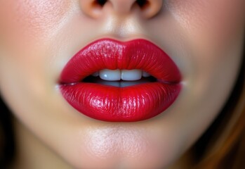 realistic allergic reaction on lips caused by lipstick allergens like dyes and preservatives, close up photography style for visual impact