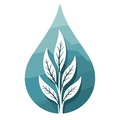 Stylized leaves within a water drop shape, the concept of environmental awareness