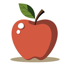 Stylized cartoon apple with leaf, on white, for health and education