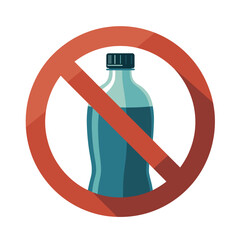 No plastic water bottle vector prohibition sign, the concept of banning single use plastics