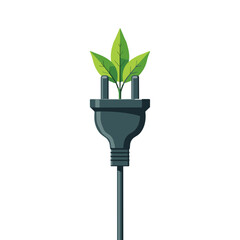Green energy concept, electric plug with plant sprouts