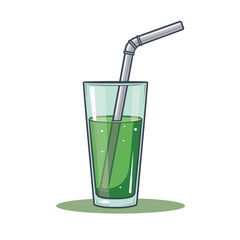 Green smoothie drink in a glass with straw, concept of healthy living