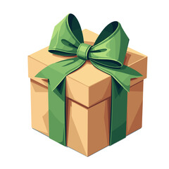 Gift box with green bow, illustration
