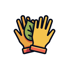 Gardening gloves holding a leaf, icon style